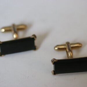 Vintage Signed Anson 1960s Onyx Colored Stones Cuff Links